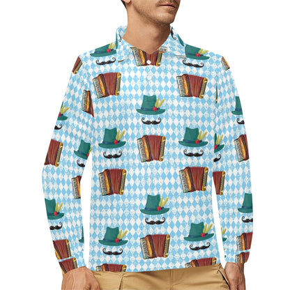 Accordion Mustache Pattern Print Design 01 Long Sleeve Polo Shirt For Men's