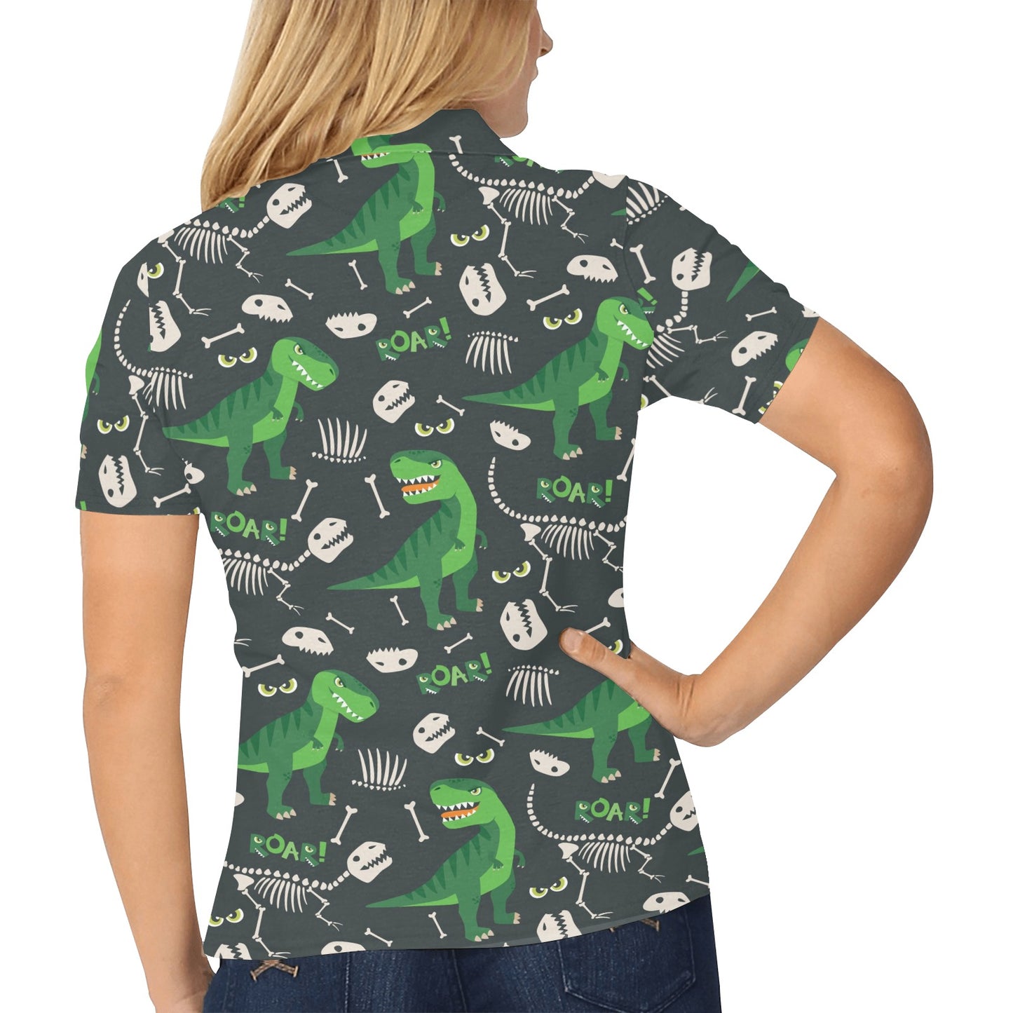T Rex Pattern Print Design A05 Women's Polo Shirt