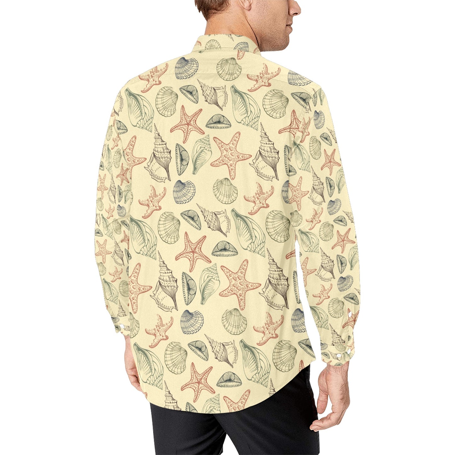 Seashell Print Design LKS305 Men's Long Sleeve Dress Shirt