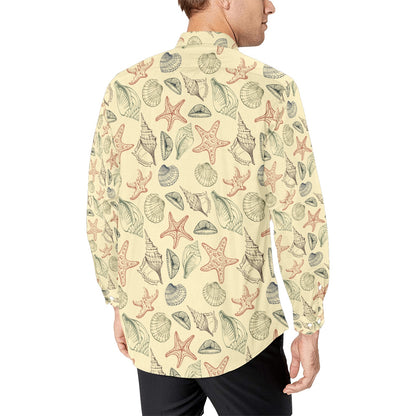 Seashell Print Design LKS305 Men's Long Sleeve Dress Shirt