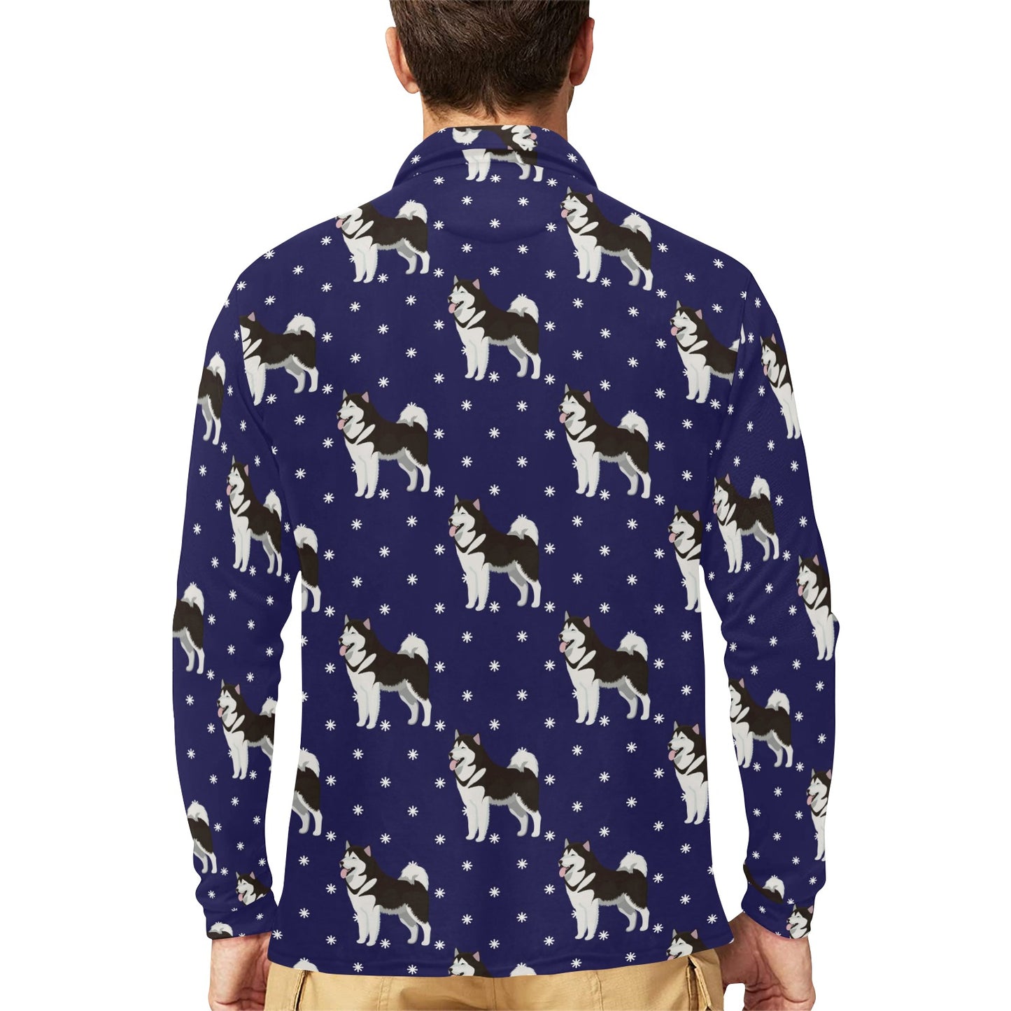 Alaskan Malamute Pattern Print Design 04 Long Sleeve Polo Shirt For Men's