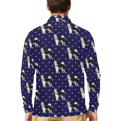 Alaskan Malamute Pattern Print Design 04 Long Sleeve Polo Shirt For Men's