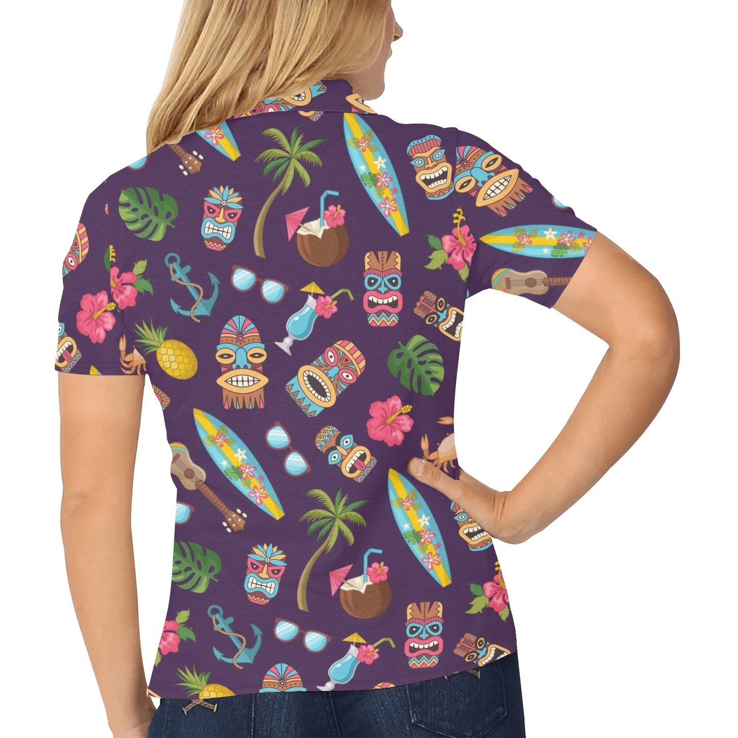 Hawaiian Themed Pattern Print Design H024 Women's Polo Shirt