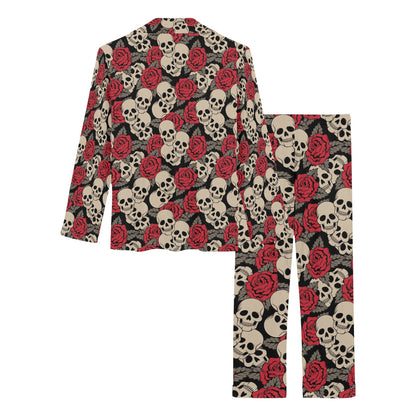 Skull And Roses Print Design LKS301 Women's Long Pajama Set