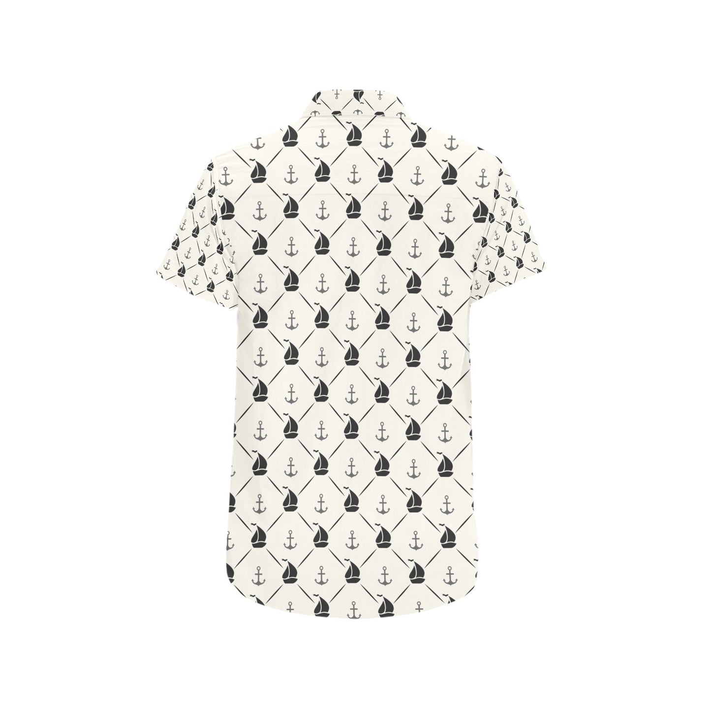 Sailboat Print Design LKS302 Men Short Sleeve Button Up Shirt
