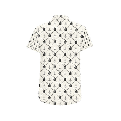 Sailboat Print Design LKS302 Men Short Sleeve Button Up Shirt