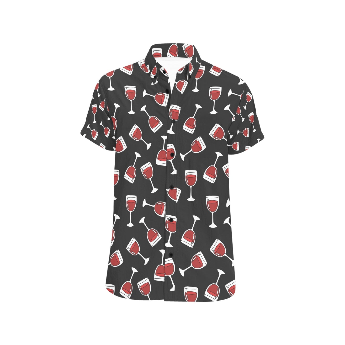 Wine Glass Print Design LKS303 Men Short Sleeve Button Up Shirt