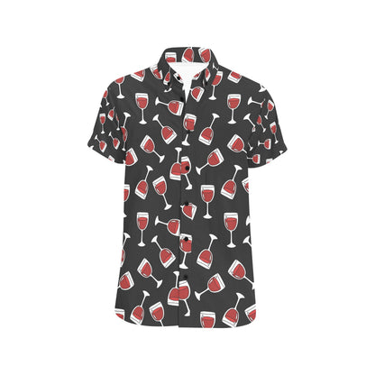 Wine Glass Print Design LKS303 Men Short Sleeve Button Up Shirt
