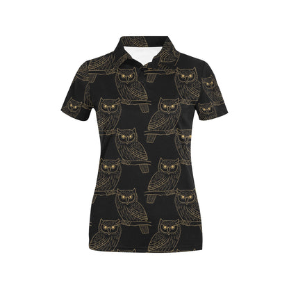 Gold Owl Pattern Women's Polo Shirt