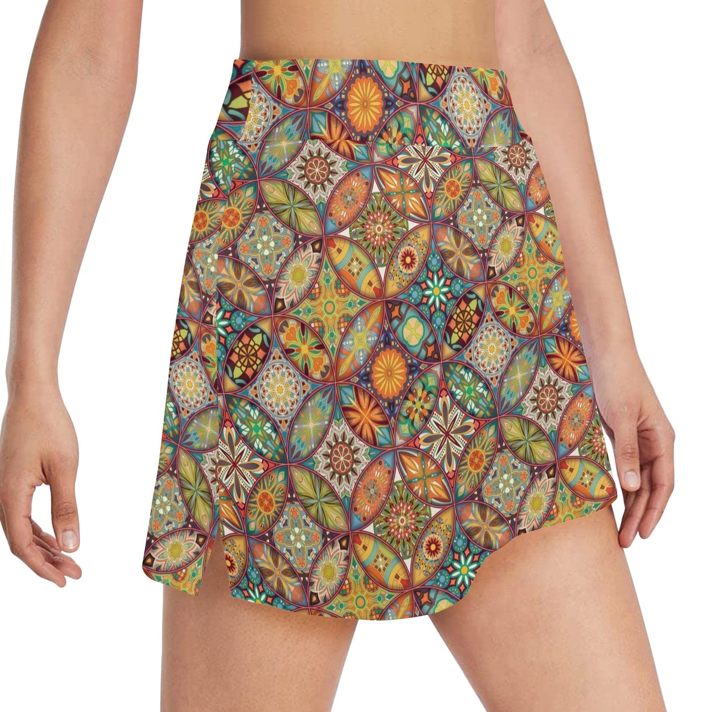 Mandala Flower Themed Design Print 17" Golf & Pickleball Skort with Pockets