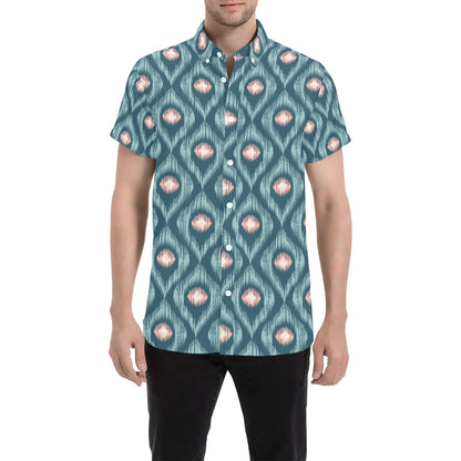 Ikat Print Design LKS402 Men Short Sleeve Button Up Shirt
