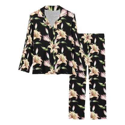 Lily Pattern Print Design LY05 Women's Long Pajama Set
