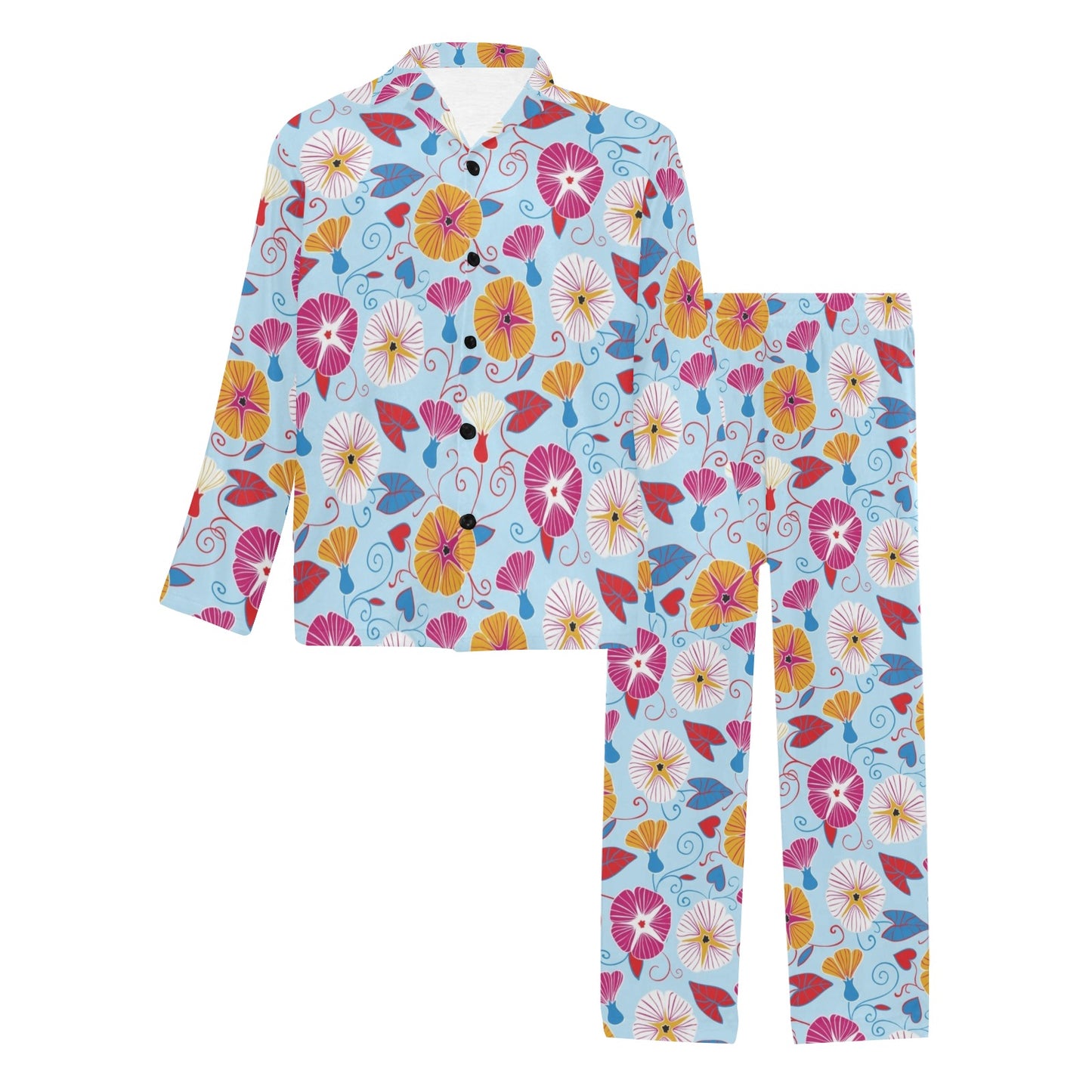 Morning Glory Pattern Print Design MG06 Men's Long Pajama Set