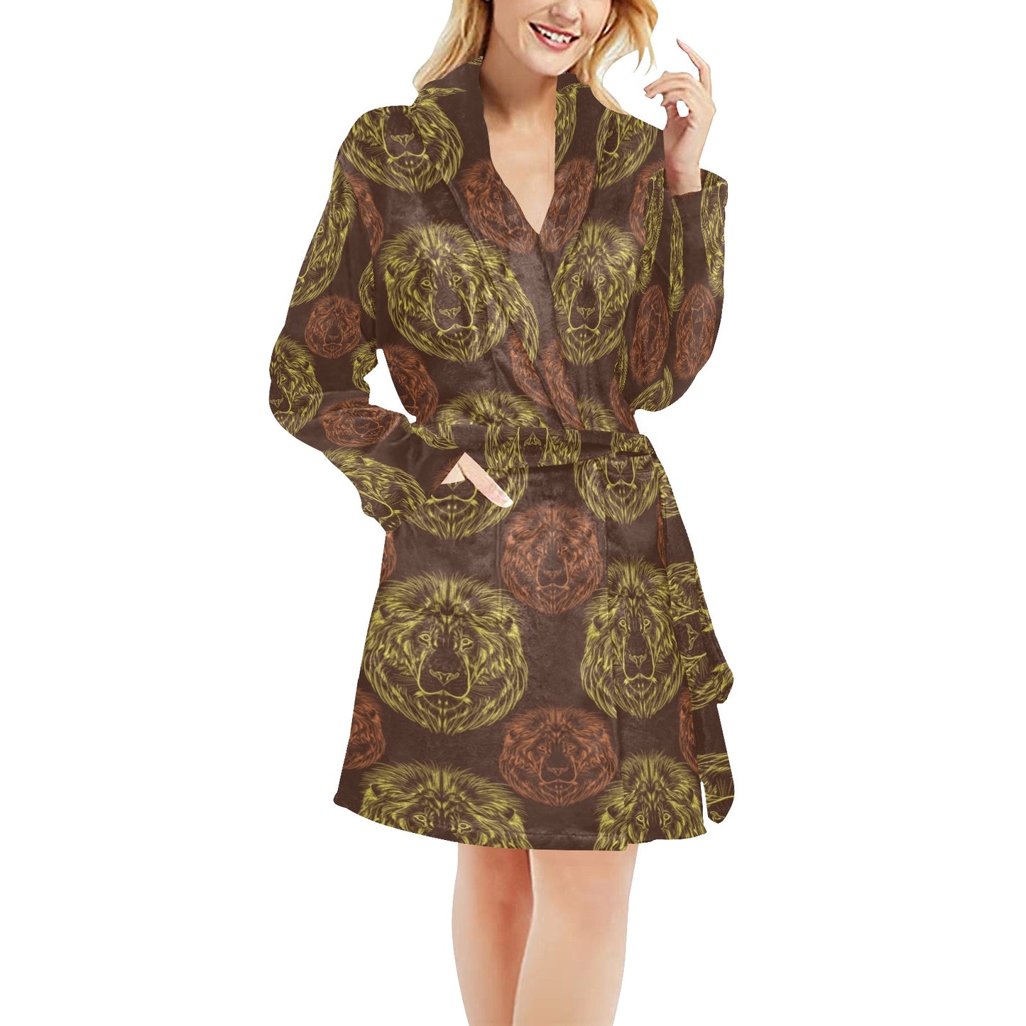 Lion Pattern Print Design 04 Women's Fleece Robe