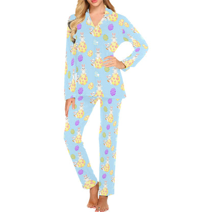Easter Eggs Pattern Print Design RB015 Women's Long Pajama Set