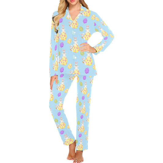 Easter Eggs Pattern Print Design RB015 Women's Long Pajama Set