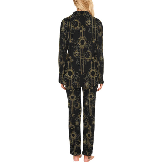 Moon Boho Style Pattern Print Design 01 Women's Long Pajama Set