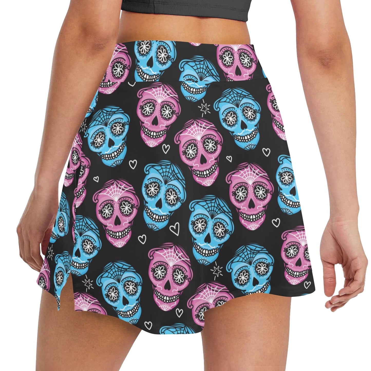 Day of the Dead Skull Print Pattern 17" Golf & Pickleball Skort with Pockets