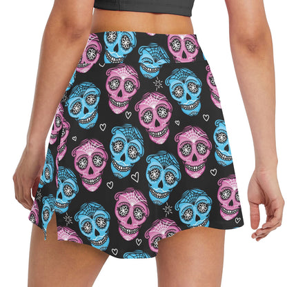Day of the Dead Skull Print Pattern 17" Golf & Pickleball Skort with Pockets