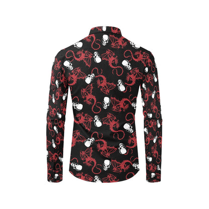 Skull With Red Dragon Print Design LKS304 Men's Long Sleeve Dress Shirt