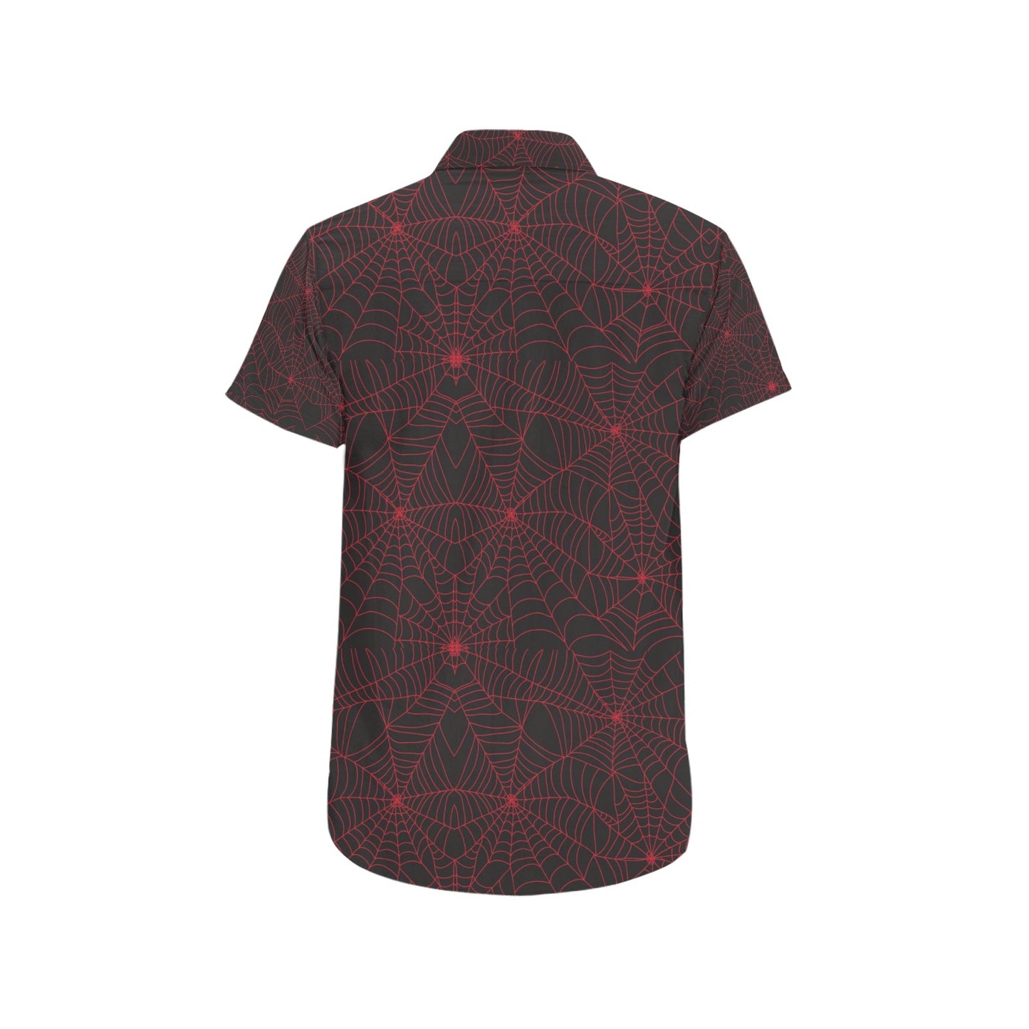 Spider Web Red Print Design LKS302 Men Short Sleeve Button Up Shirt