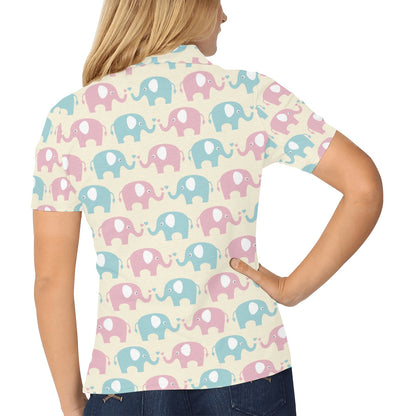 Elephant Baby Pastel Print Pattern Women's Polo Shirt