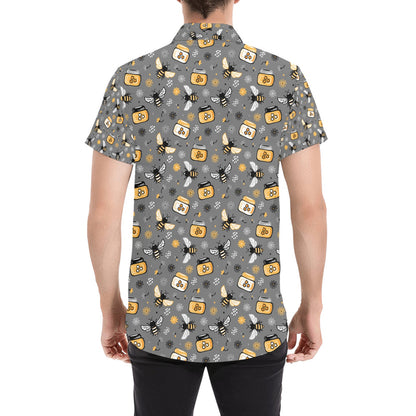 Honey Bee Print Design LKS301 Men Short Sleeve Button Up Shirt