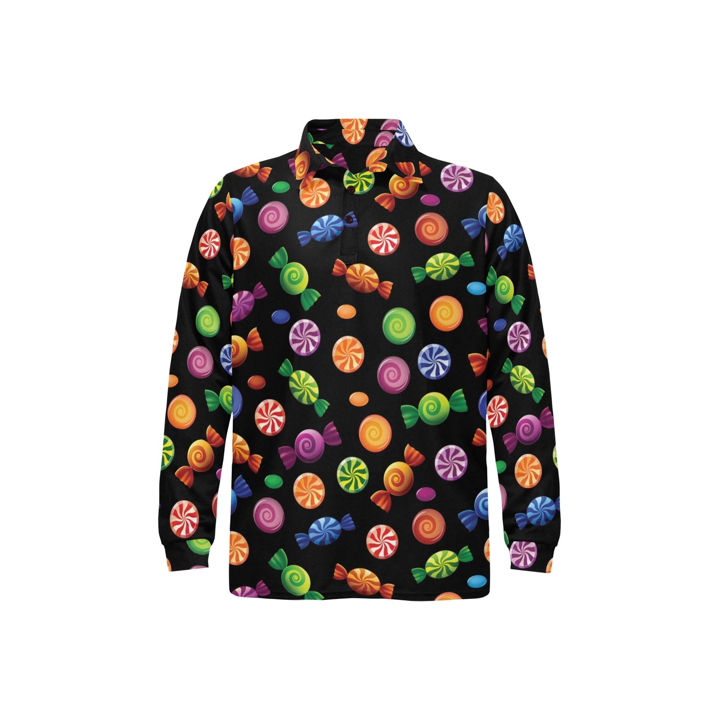 Candy Pattern Print Design 01 Long Sleeve Polo Shirt For Men's