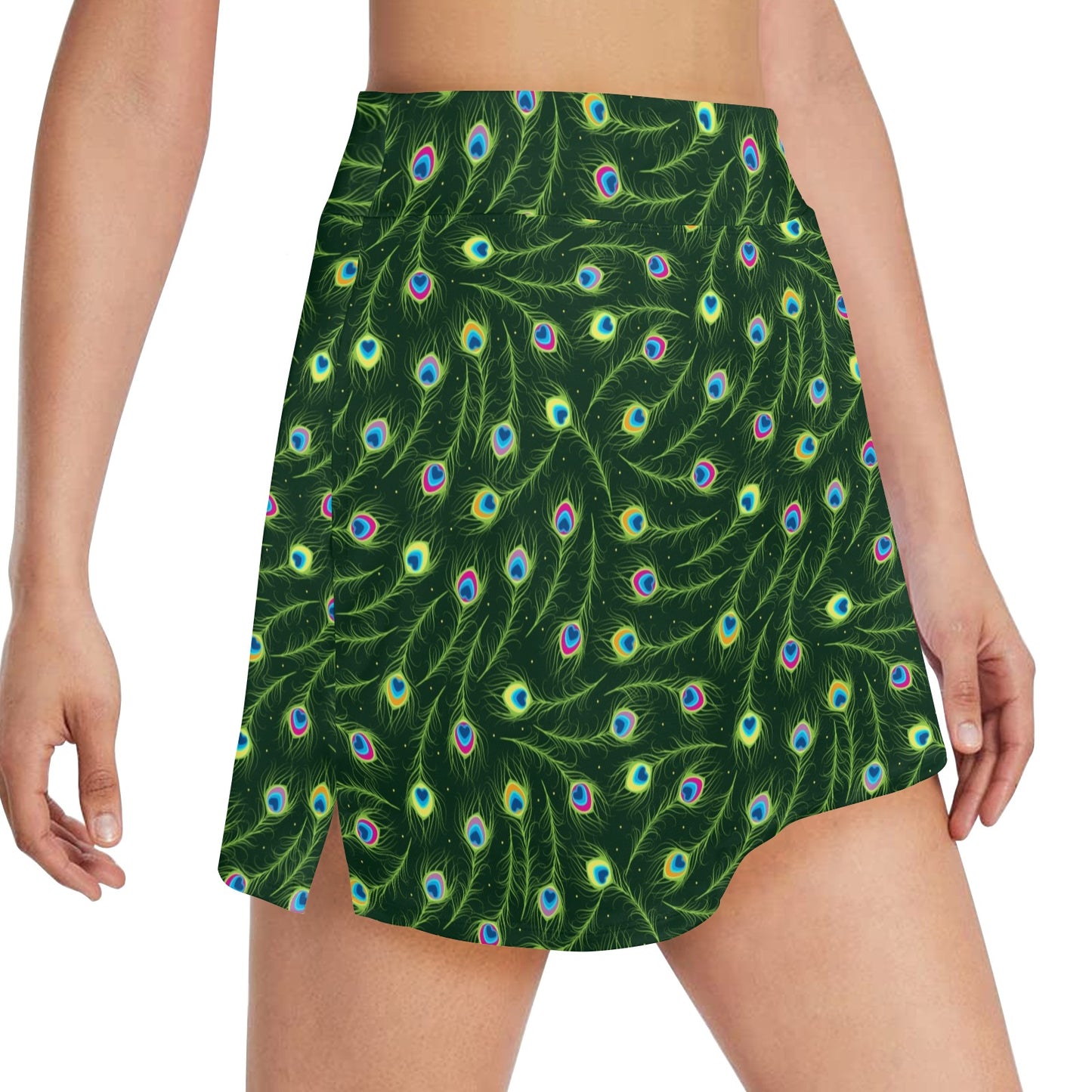 Peacock Feather Green Design Print 17" Golf & Pickleball Skort with Pockets