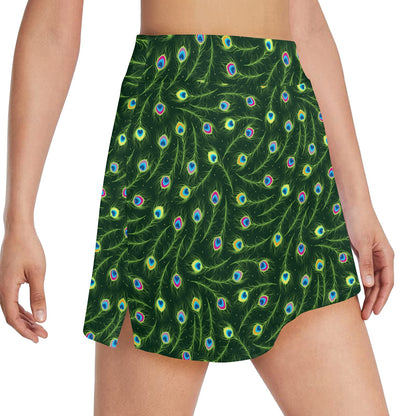 Peacock Feather Green Design Print 17" Golf & Pickleball Skort with Pockets