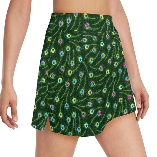 Peacock Feather Green Design Print 17" Golf & Pickleball Skort with Pockets