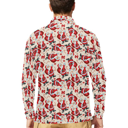 Santa Christmas Themed Print Design LKS302 Long Sleeve Polo Shirt For Men's