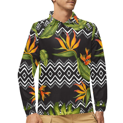 Bird Of Paradise Pattern Print Design BOP07 Long Sleeve Polo Shirt For Men's