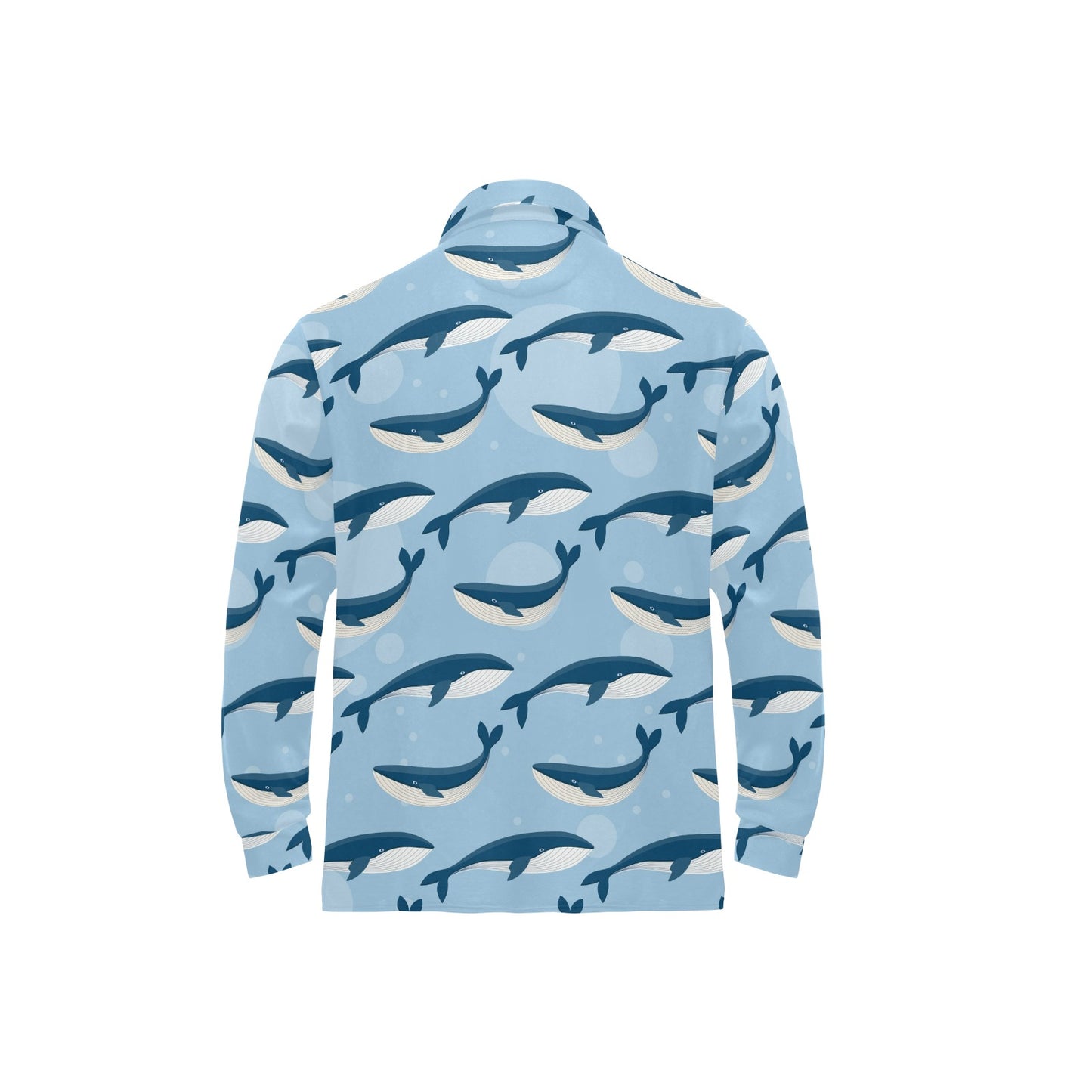 Blue Whale Pattern Print Design 02 Long Sleeve Polo Shirt For Men's