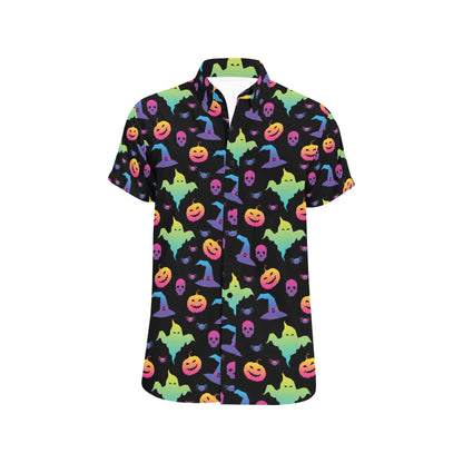 Halloween Print Design LKS404 Men Short Sleeve Button Up Shirt