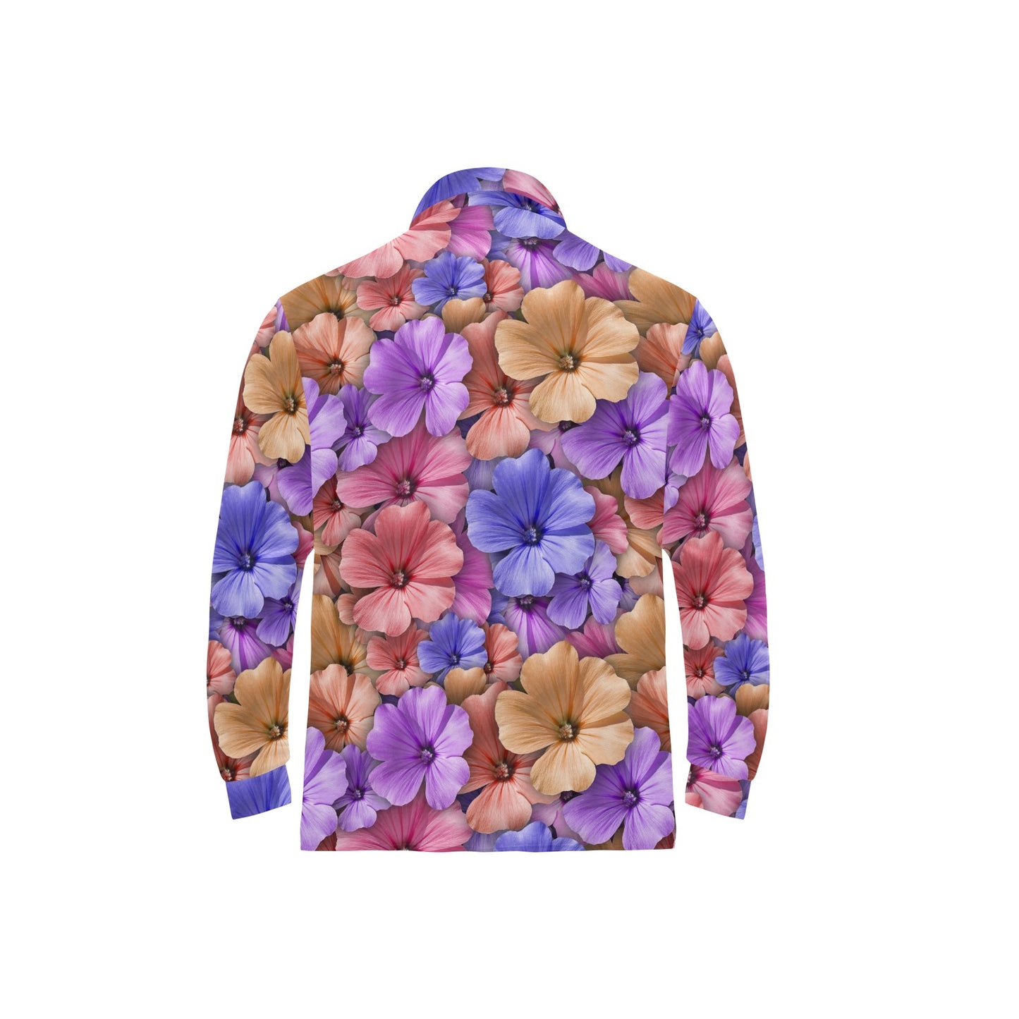 Colorful Geranium Pattern Long Sleeve Polo Shirt For Men's