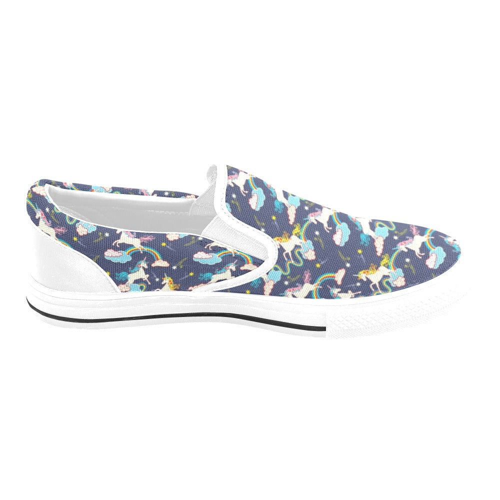Unicorn Print Design LKS304 White Slip Ons Canvas Women's Shoes