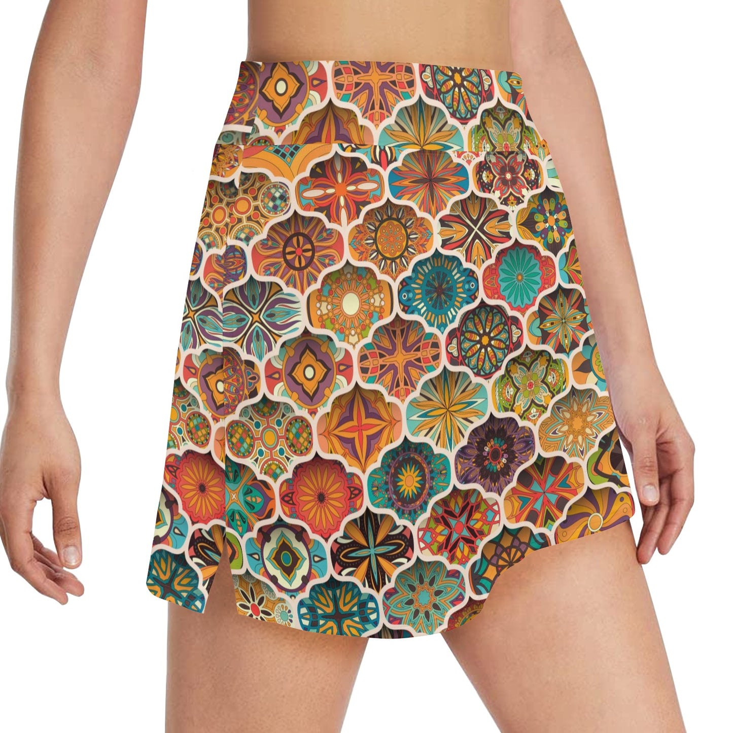 Mandala Mosaic Themed Design Print 17" Golf & Pickleball Skort with Pockets
