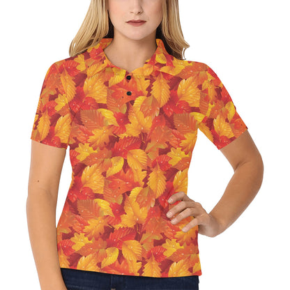 Elm Leave Autum Print Pattern Women's Polo Shirt