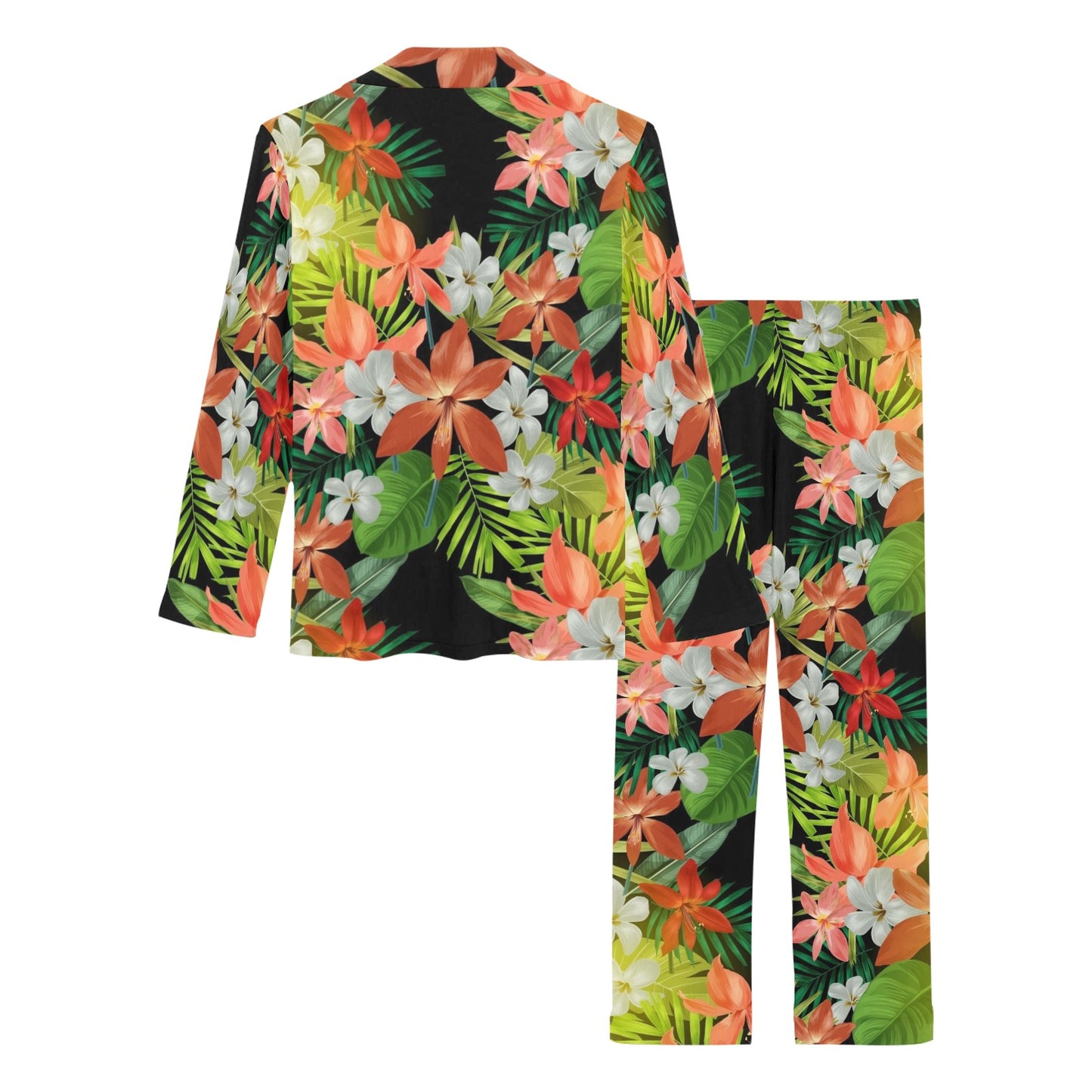 Amaryllis Pattern Print Design AL07 Women's Long Pajama Set