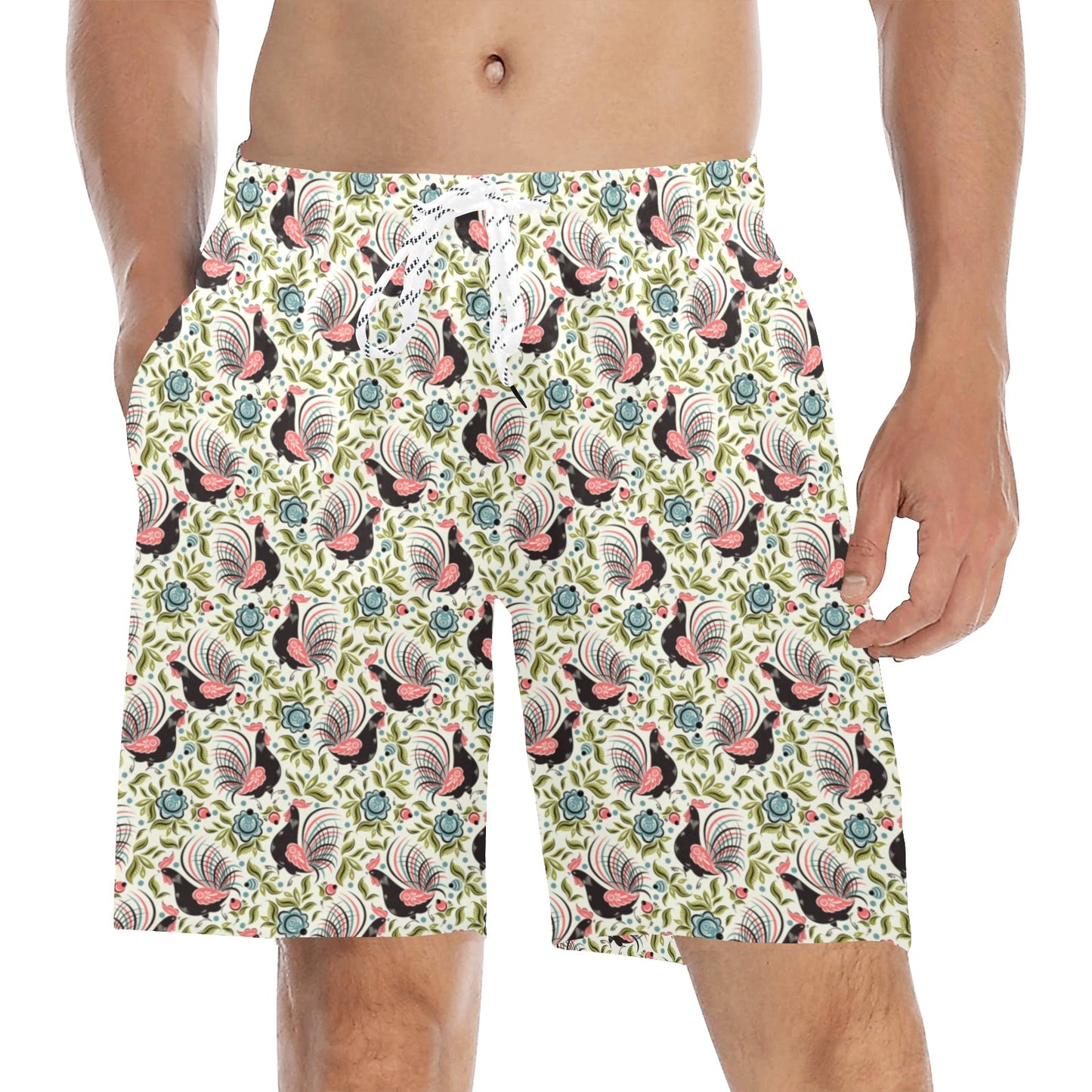 Rooster Print Design Men's Swim Trunks Beach Shorts