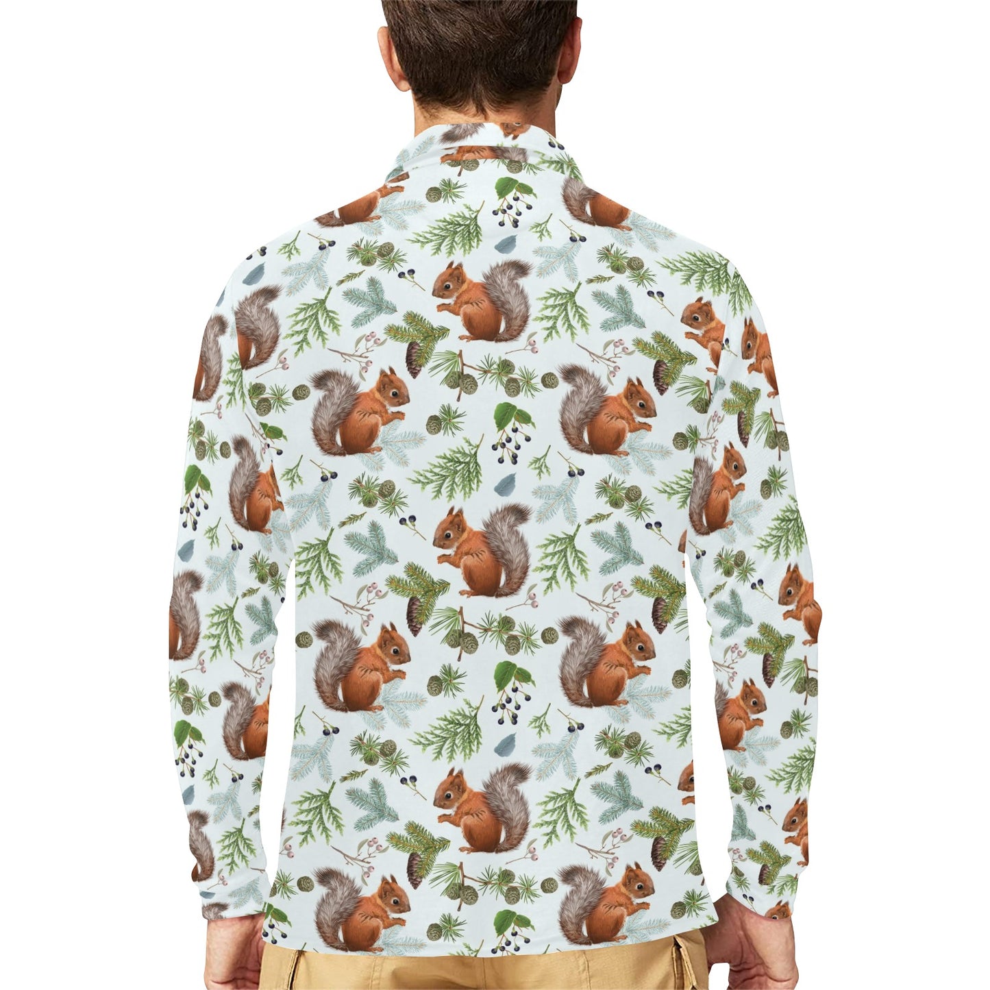 Squirrel Print Design LKS308 Long Sleeve Polo Shirt For Men's