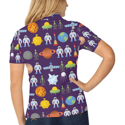 Alien Astronaut Planet Women's Polo Shirt