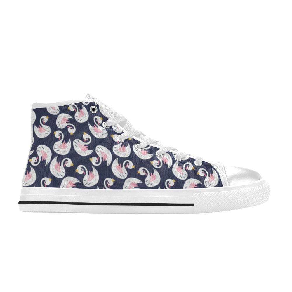 Swan Print Design LKS403 Men's High Top Canvas Shoes