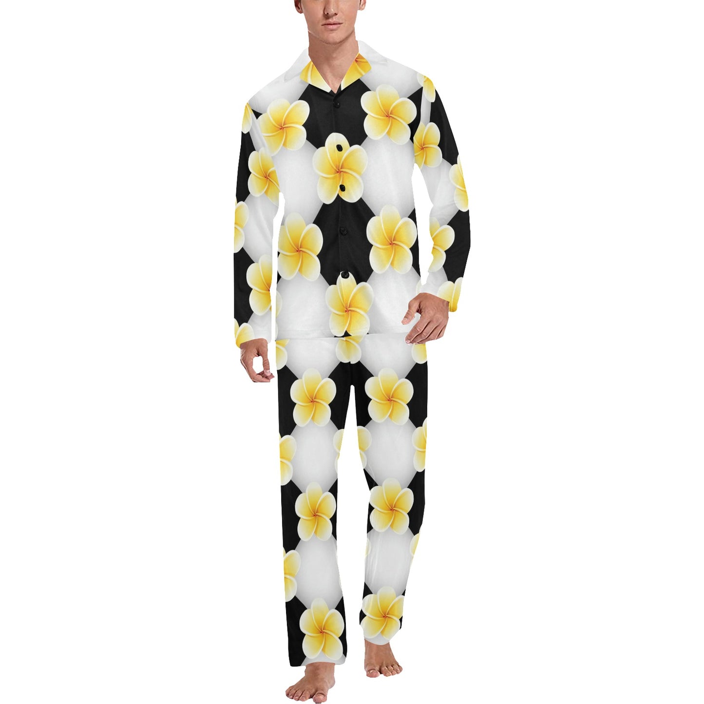 Plumeria Pattern Print Design A04 Men's Long Pajama Set