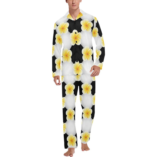 Plumeria Pattern Print Design A04 Men's Long Pajama Set