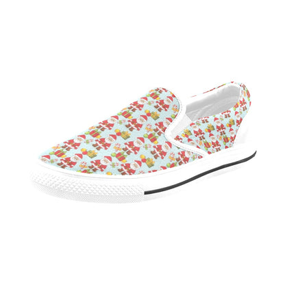 Santa Christmas Themed Print Design LKS303 White Slip Ons Canvas Women's Shoes