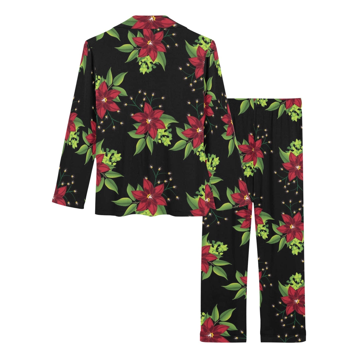 Poinsettia Pattern Print Design A01 Women's Long Pajama Set
