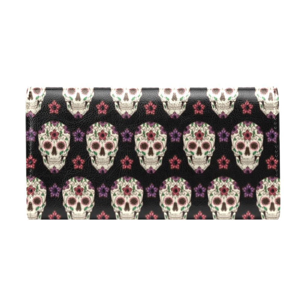 Sugar Skull Print Design LKS304 Women's Trifold Wallet