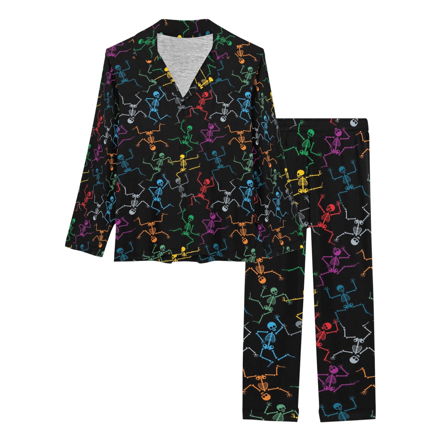 Skeleton Colorful Print Design LKS302 Women's Long Pajama Set